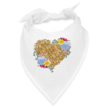 Herz aus Stroh mit Frühlingsblumen - Bandana - Weiß - Vorne