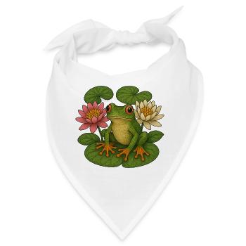 Grüner Frosch unter Lotuslilien - Bandana - Weiß - Vorne