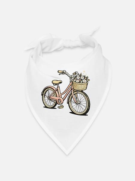 Vintage Bicycle with Flower Basket - Bandana - white - Front