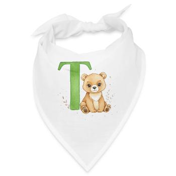 Teddy mit grünem Buchstaben T - Bandana - Weiß - Vorne