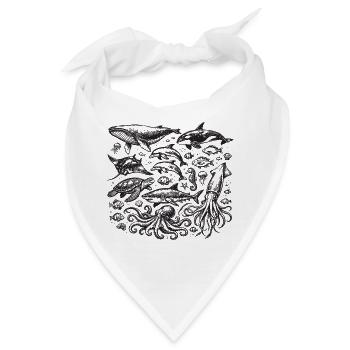 Vintage Ocean: Meerestier-Gravur - Bandana - Weiß - Vorne