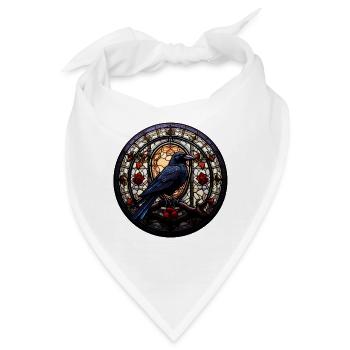 Munin der Rabe | Nordisches Buntglas Motiv - Bandana - Weiß - Vorne