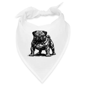 Muskulöser Mops mit bösem Blick - Bandana - Weiß - Vorne