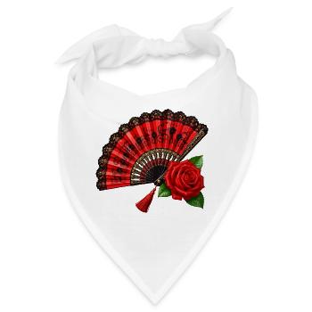 Spanischer Fächer mit Rose - Bandana - Weiß - Vorne