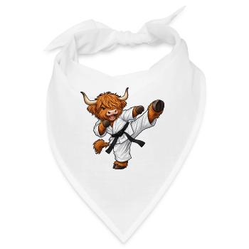 Highland Cattle beim Karate – Kuh mit Kampfgeist - Bandana - Weiß - Vorne