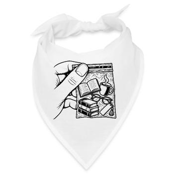 Suchtlesen – Pouch Books, Kaffee & Brille - Bandana - Weiß - Vorne