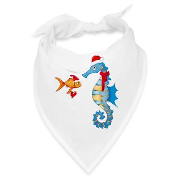 Fisch und Seepferdchen in Weihnachtsstimmung - Bandana - Weiß - Vorne