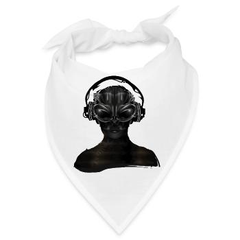 futuristisches Cyborg Wesen mit Kopfhörer - Bandana - Weiß - Vorne
