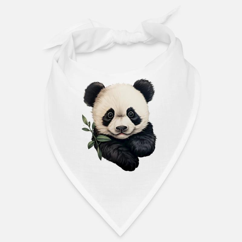 Panda chews on eucalyptus branch - Bandana - white