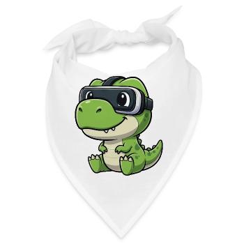 Süßer Dino T-Rex Gamer Cartoon Virtual Reality - Bandana - Weiß - Vorne