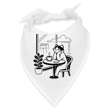 Nachdenkliche Katze Café - Bandana - Weiß - Vorne
