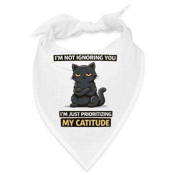 Catitude Priority Cat – lustiges, sarkastisches Katzen-T-Shirt - Bandana - Weiß - Vorne