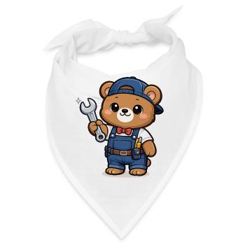Kleiner Bär Handwerker mit Schraubenschlüssel - Bandana - Weiß - Vorne