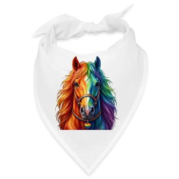 Regenbogenpferd / Pferd in Regenbogenfarben - Bandana - Weiß - Vorne