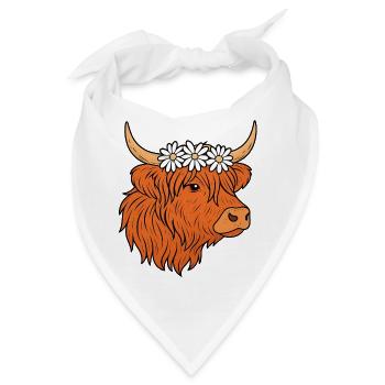 Schottisches Hochlandrind mit Margeriten - Bandana - Weiß - Vorne