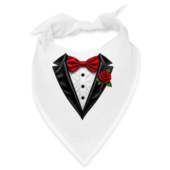 Schwarzes Smoking-T-Shirt mit roter Fliege und Rosen - Bandana - Weiß - Vorne