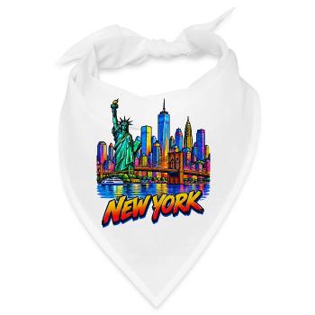 Neon NY Skyline und Freiheitsstatue - Bandana - Weiß - Vorne