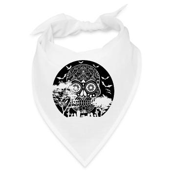 Happy Halloween Sugar Skull Graveyard Full Moon 3 - Bandana - Weiß - Vorne