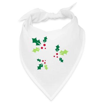 drei Stechpalmenzweige mit drei roten Beeren - Bandana - Weiß - Vorne