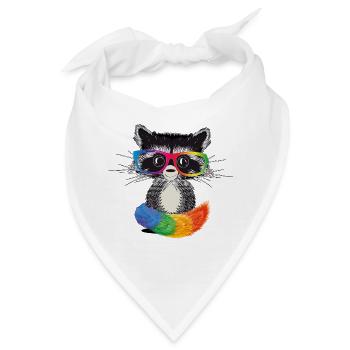 Waschbär mit Brille in Regenbogen Farben - Bandana - Weiß - Vorne
