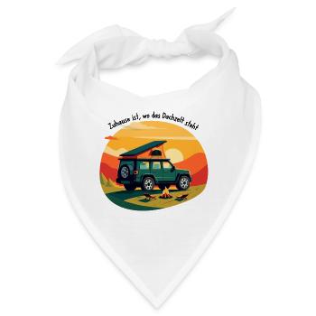 Abenteuerlicher Campingwagen bei Sonnenuntergang - Bandana - Weiß - Vorne