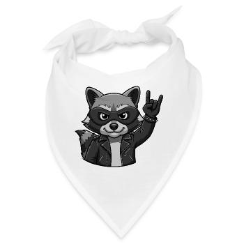 Rocker Waschbär mit Rock On Geste - Bandana - Weiß - Vorne