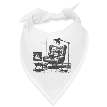 Lesende Katze am Kamin – Lustiges Lese-Design - Bandana - Weiß - Vorne