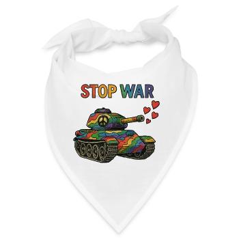 Regenbogen Panzer mit Peace-Zeichen – STOP WAR - Bandana - Weiß - Vorne