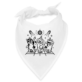 Tanzende Party Hunde Kinder Disco - Bandana - Weiß - Vorne