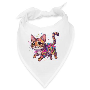 Bunte Katzen Splatterkunst - Bandana - Weiß - Vorne