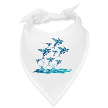 Blauer Fischschwarm über Wellen - Bandana - Weiß - Vorne
