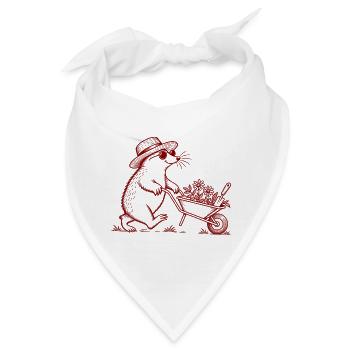 Garten Maulwurf mit Schubkarre – Vintage Line Art - Bandana - Weiß - Vorne