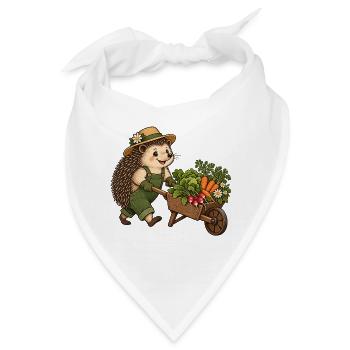 Igel-Gärtner mit Gemüseschubkarre - Bandana - Weiß - Vorne