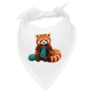 Roter Panda mit türkisfarbenem Schal stricken - Bandana - Weiß - Vorne