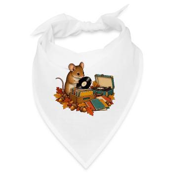 Maus sammelt Schallplatten - Bandana - Weiß - Vorne