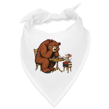 Bär & Maus beim Schach – Lustiges Schachmotiv - Bandana - Weiß - Vorne