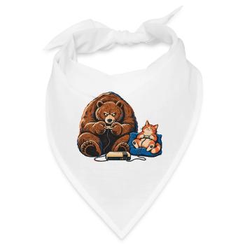 Bär & Katze beim Gaming – Gamer Team - Bandana - Weiß - Vorne