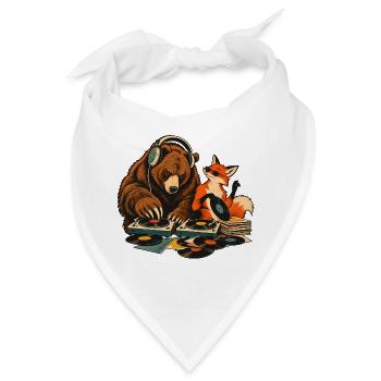 Bär & Fuchs als Vinyl DJs – Musikduo - Bandana - Weiß - Vorne