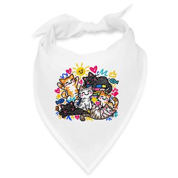 Katzen Doodle Katzenliebe Bunte Katzen Geschenk - Bandana - Weiß - Vorne