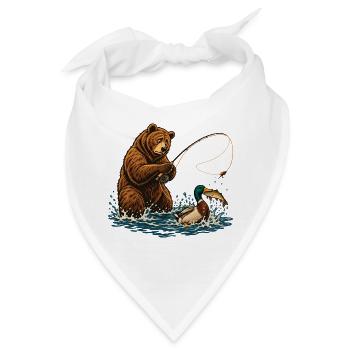 Bär & Ente beim Fliegenfischen – Outdoor - Bandana - Weiß - Vorne