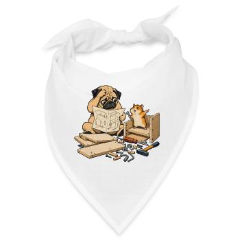 Mops & Hamster beim Heimwerken – Heimwerker - Bandana - Weiß - Vorne