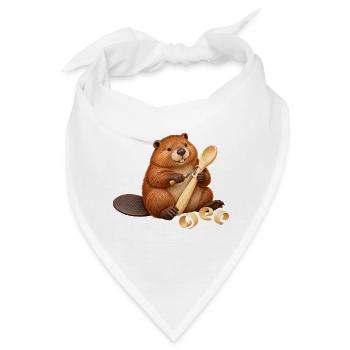 Biber schnitzt einen Holzlöffel - Bandana - Weiß - Vorne