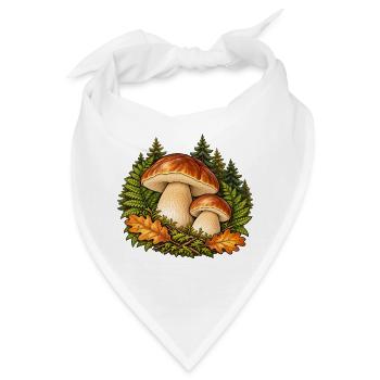 Steinpilze mit Farn und Eichenlaub - Bandana - Weiß - Vorne