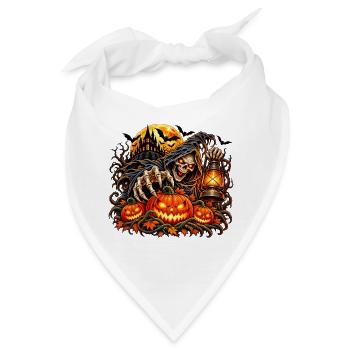 Grim Reaper Halloween Kürbis-Szene - Bandana - Weiß - Vorne