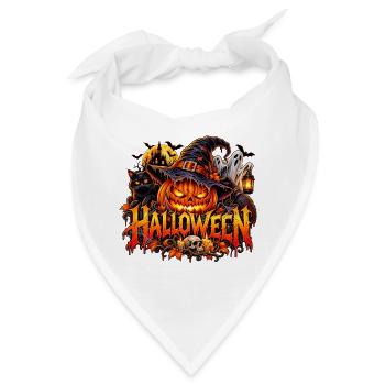 Halloween Kürbiszauber mit Hexenkatze - Bandana - Weiß - Vorne