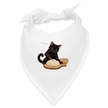Katze schneidet Sauerteigbrot ein - Bandana - Weiß - Vorne