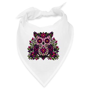 Gotische Blumen-Zuckerschädel-Eule | Pyrenees Line Labor - Bandana - Weiß - Vorne