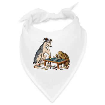 Windhund und Schildkröte beim Modellbau - Bandana - Weiß - Vorne