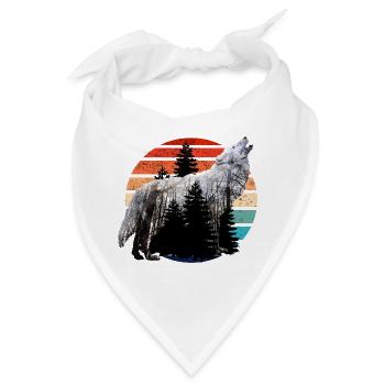 heulender Wolf Doppelbelichtung mit Retro Sunset - Bandana - Weiß - Vorne