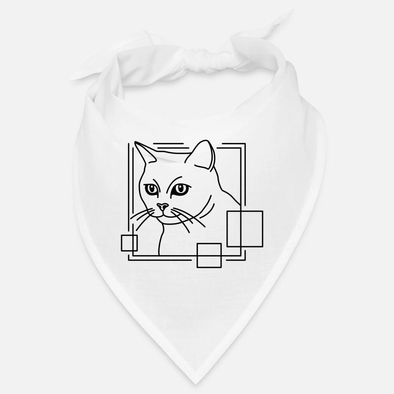 Katze in geometrischer Form - Line-Art-Design - Bandana - Weiß